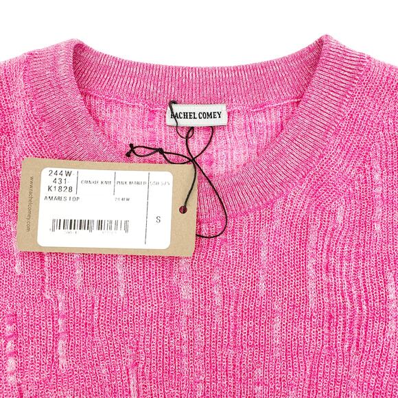 RACHEL COMEY Amares Crinkle Knit Top Sweater in Pink Marled S - Picture 6 of 12